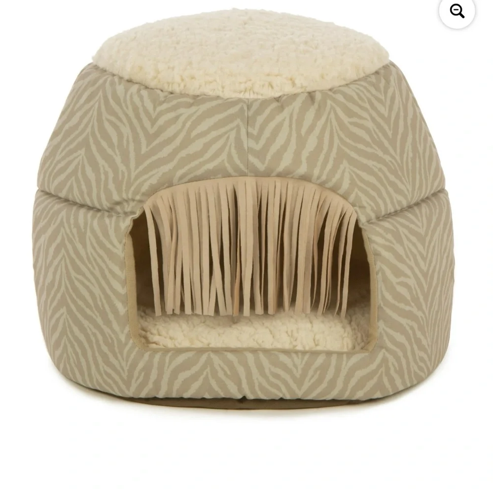 2 In 1 SmartyKat Fringed Honeycomb Convertible Cat Bed Pop Up Or Push Down Tiger